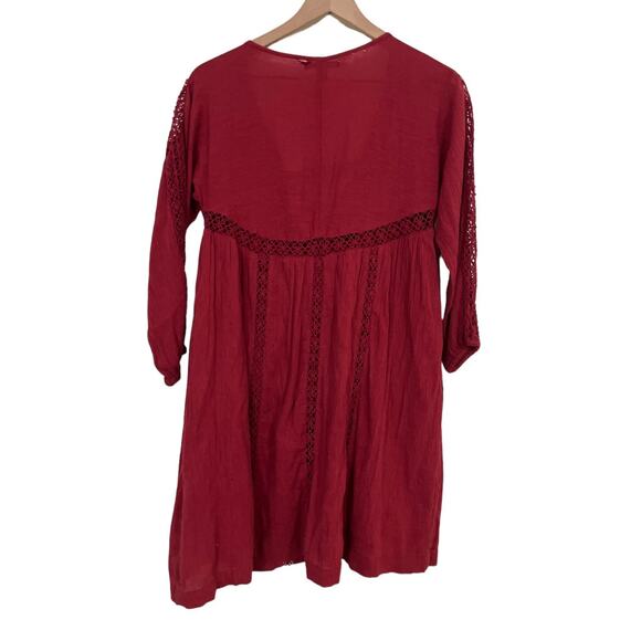 American Eagle Womens Deep V Boho Mini Dress Size XS Red Maroon Lace Detail - Picture 4 of 5